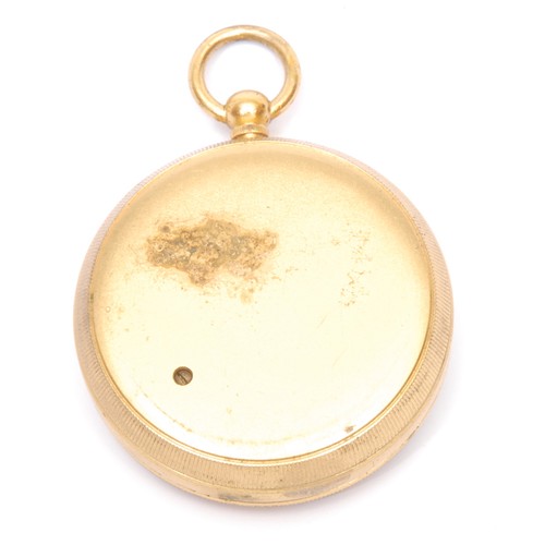 3129 - A late 19th century gilt brass pocket aneroid barometer, 4.5cm silvered register, 7cm over loop, c.1... 