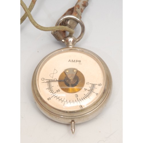 3386 - An early 20th century pocket voltmeter, 8.5cm over loop; an amp meter, etc (4)