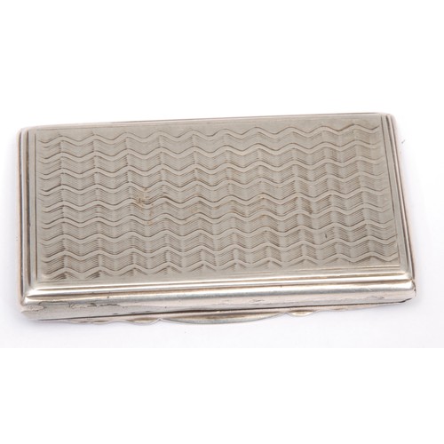 3178 - A William IV silver rectangular snuff box, engine turned in wavy bands, flush-hinged cover, gilt int... 