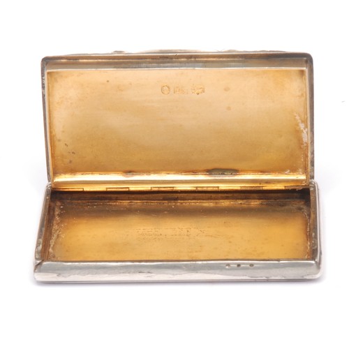 3178 - A William IV silver rectangular snuff box, engine turned in wavy bands, flush-hinged cover, gilt int... 