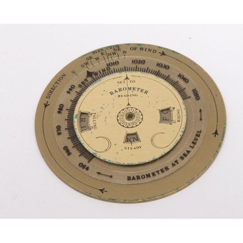 3313 - Meteorology - a pocket weather forecaster, 5.5cm diameter; a travelling whist marker type games scor... 