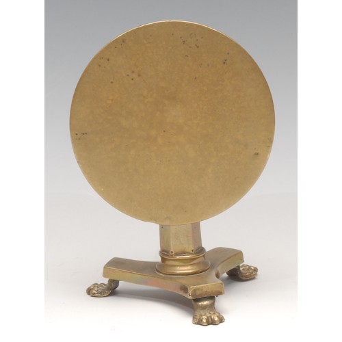 3105 - A George/William IV cast brass miniature centre table, circular tilting top, panelled pillar, incurv... 