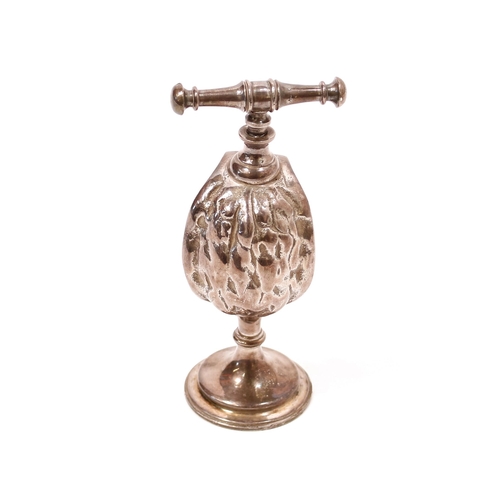 3535 - Nutcrackers - a French silver plated table top novelty screw-action nut cracker, as a walnut, 13cm h... 