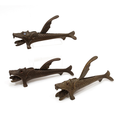 3575 - Nutcrackers - an early 20th century cast iron novelty lever-action nut cracker, as a fish, 22.5cm lo... 