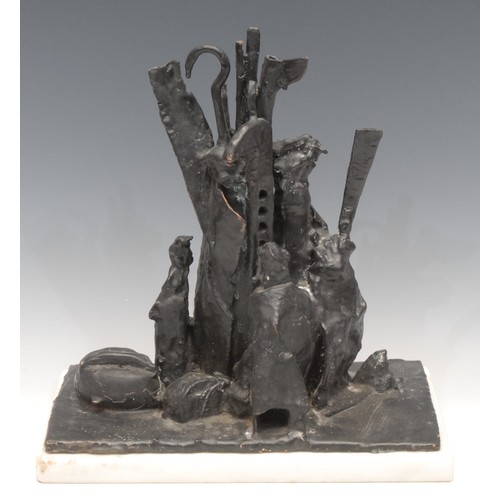 3315 - Modern British School, a dark patinated bronze, Abstract Composition, rectangular marble base, 33cm ... 