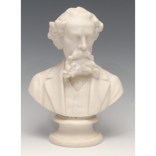 3262 - English Literature - a 19th century parian ware bust, of Charles Dickens (1812 - 1870), waisted socl... 