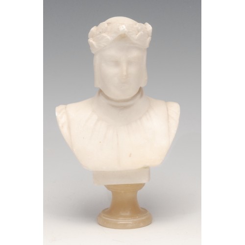 3231 - An Italian alabaster portrait bust, of Dante Alighieri, in the typical Grand Tour taste, waisted soc... 