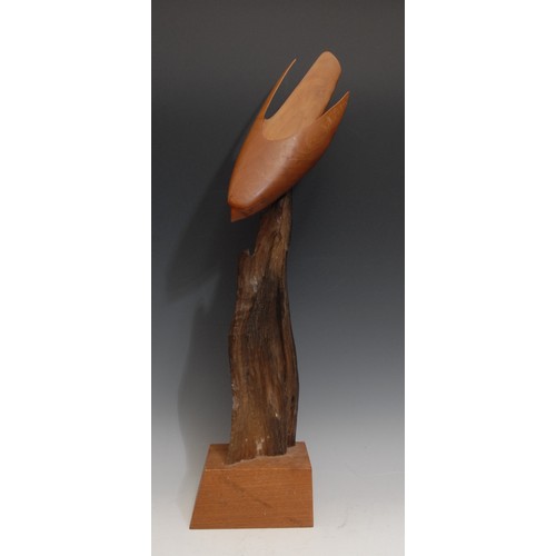 3324 - Patrick D**r (second-half 20th century), carved wood sculpture, Bird of Prey Swooping, signed and da... 