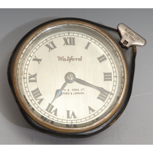 3239 - Automobilia - a vintage car dashboard timepiece, 7.5cm silvered clock dial, inscribed Watford, North... 