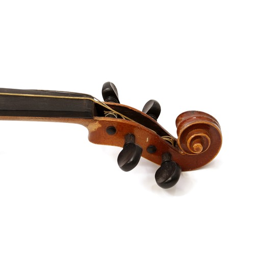 3369 - A violin, the two-piece back 34cm long excluding button, paper label for Newark Techinical College, ... 