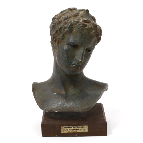 3144 - A museum type composition bust, Head of Ephebe of Marathon, after the Antique, 25cm high