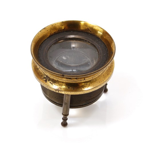 3388 - Cartography - a 19th century lacquered brass adjustable tripod map reading lens, 4.5cm diam