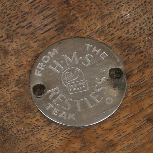 3308 - Maritime Salvage - a turned treen bowl, centred by a plaque inscribed From the Teak of HMS Restless,... 