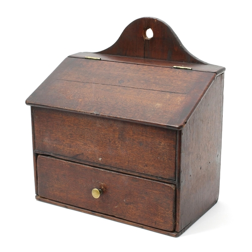 3101 - A George III mahogany candle or salt box, hinged sloping cover, drawer to base, 28cm wide, early 19t... 