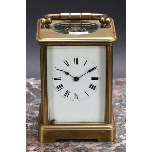 3355 - Victorian British Politics - a 19th century brass carriage timepiece, 6.5cm rectangular enamel clock... 