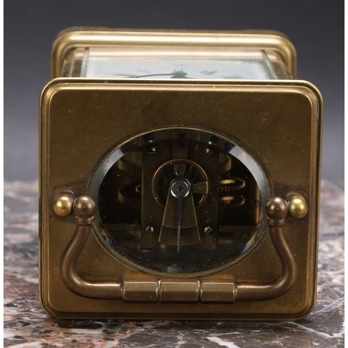 3355 - Victorian British Politics - a 19th century brass carriage timepiece, 6.5cm rectangular enamel clock... 