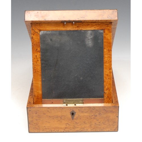 3100 - A George III burr maple rectangular gentleman's dressing box, hinged cover enclosing a folding shavi... 