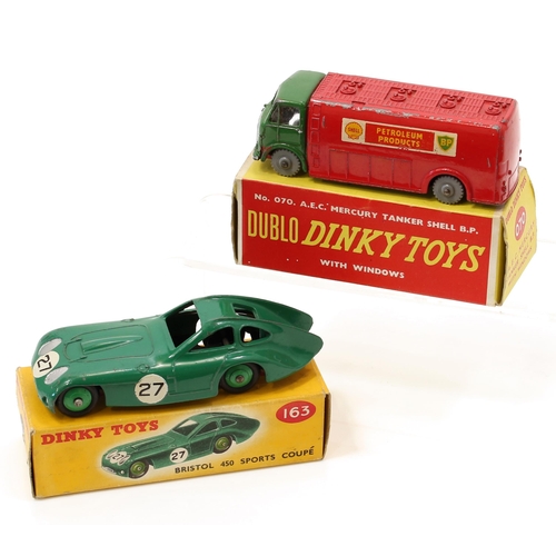 7239 - Dinky Toys 163 Bristol 450 Sports coupé, green body with racing number '27', pale green ridged hubs,... 