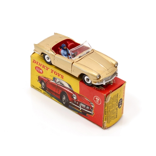 7240 - Dinky Toys 114 Triumph Spitfire, metallic gold body, red interior with seated plastic driver figure,... 