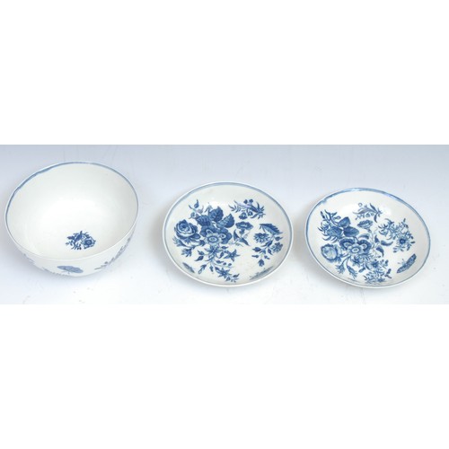 49 - A Worcester underglazed blue bowl, painted with foliate sprays and butterflies, 12cm diameter, cresc... 