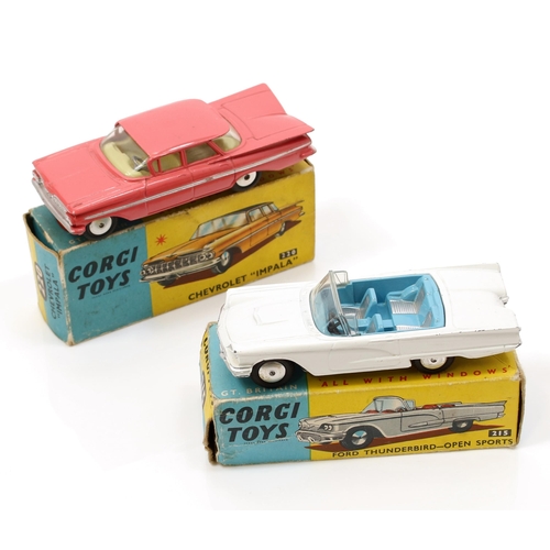 7236 - Corgi Toys 215 Ford Thunderbird - Open Sports, white body, pale blue and silver interior, flat plate... 