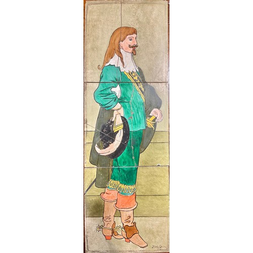 69 - Wall Tiles - a set of three tiles, painted as a Cavalier, signed D Watson, dated 1881