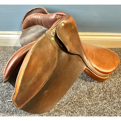 78 - Riding -  equestrian interest, a brown leather eventing saddle, 17