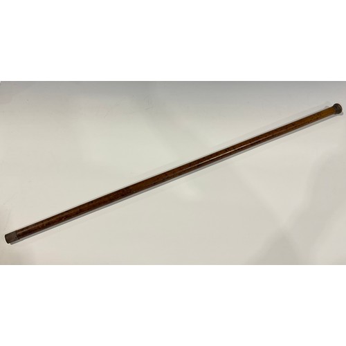 101 - An Edwardian ramblers faux molacca cane, the screw top handle enclosing a spirit phial and pedestal ... 