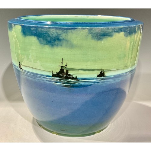 137 - Ceramics - a Mintons jardiniere, depicting a British war vessel, commemorating the coronation of Kin... 