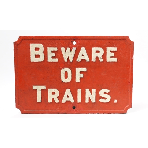 7270 - Railwayana - a shaped rectangular painted cast iron sign, raised white lettering on a red ground, 'B... 