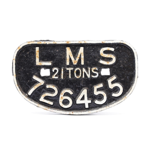 7280 - Railwayana - a London, Midland and Scottish Railway 'D' shaped painted cast iron wagon plate, raised... 