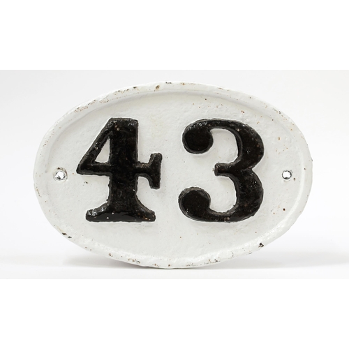 7287 - Railwayana - an oval shaped painted cast iron viaduct or bridge plate, raised numbers on a white gro... 