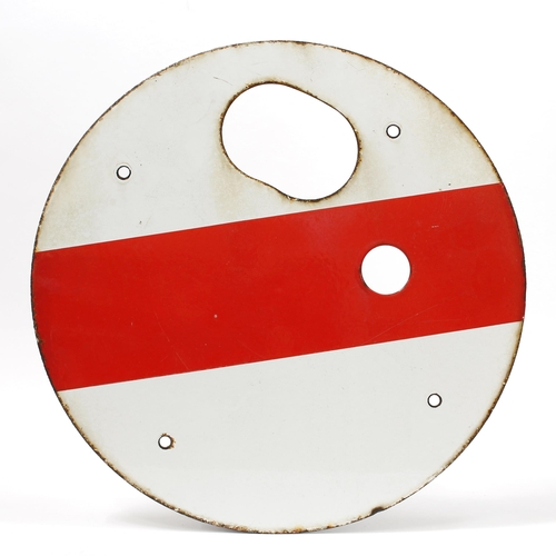 7288 - Railwayana - a circular enamel shunting disc, 38cm diameter