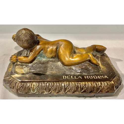 143 - Sculpture - after Luca Della Robbia (1400-1482), crawling infant, cast bronze, signed, sprawling aca... 