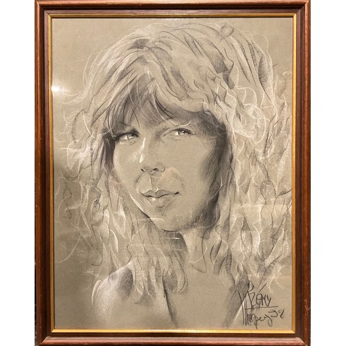 176 - Remy 
Head and Shoulders Study of Female
signed, dated 1992, chalk on paper, 64cm x 49cm