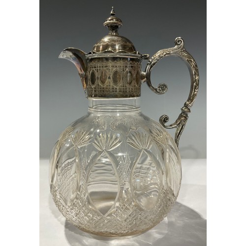 239 - A Victorian cut glass claret jug, plated mount