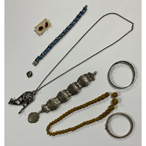 240 - Silver bracelets; amber beads; etc