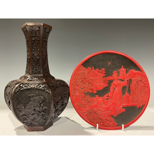 243 - A Chinese vase; a lacquered dish