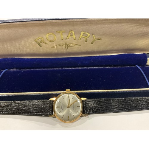 273 - A lady's Rotary 9ct gold watch, silvered dial, baton indicators, 21 jewels, Swiss made, boxed