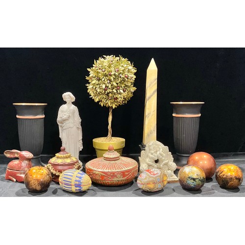 320 - Interior Decoration - a faux Sienna marble obelisk; a parian ware figure; a Chinese box and cover, a... 