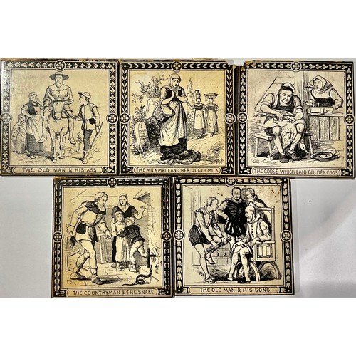 361 - A set of five Maw & Co Aesop Fables tiles, c.1890