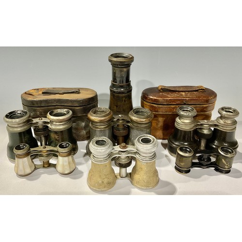 367 - A pair of early 20th century Le Jockey Club, Paris field glasses, cased; others, Verres, etc; a mono... 