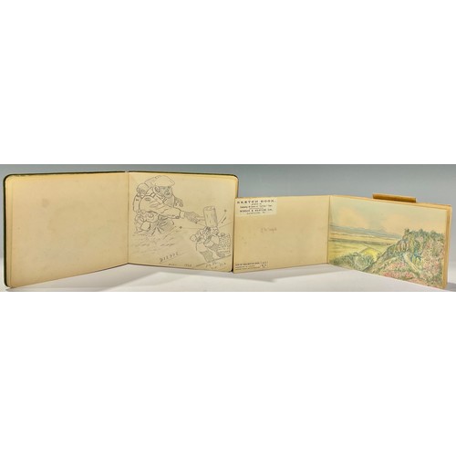 396 - An early 20th century commonplace book, various drawings, watercolours and jottings, many relating t... 