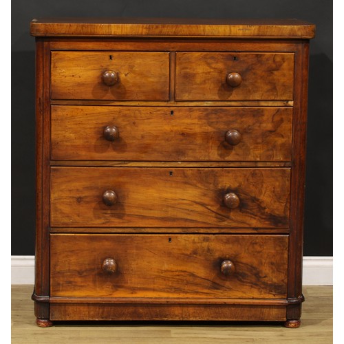 84 - A Victorian chest, of two short and three long drawers, 112cm high, 102.5cm wide, 46.5cm deep