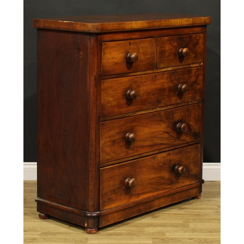 84 - A Victorian chest, of two short and three long drawers, 112cm high, 102.5cm wide, 46.5cm deep