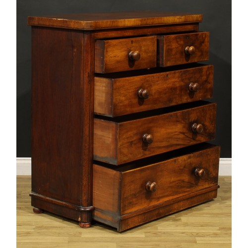 84 - A Victorian chest, of two short and three long drawers, 112cm high, 102.5cm wide, 46.5cm deep