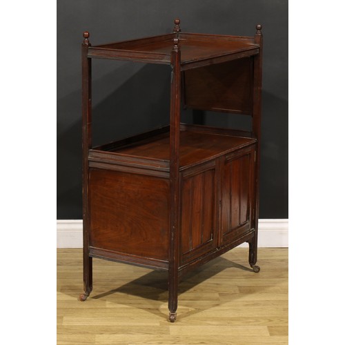 89 - A late Victorian/Edwardian walnut buffet serving cabinet, rectangular plateau above a pair of doors,... 