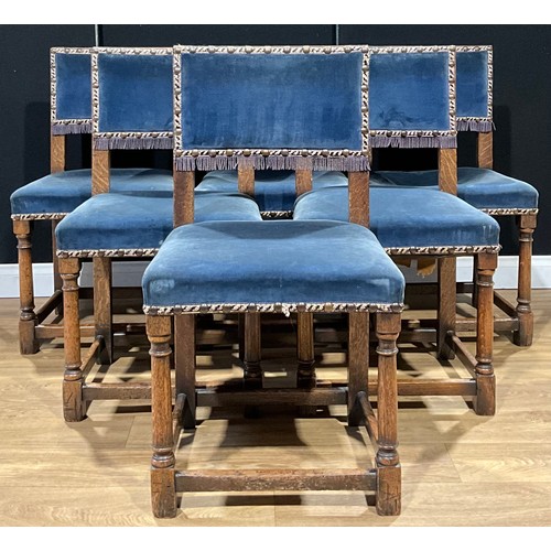 94 - A set of six Cromwellian Revival oak dining chairs, 89cm high, 50cm wide, c.1930