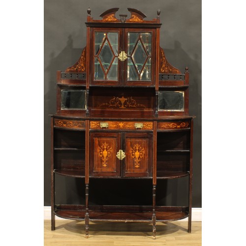 184 - A late Victorian rosewood and marquetry parlour cabinet, 186.5cm high, 122.5cm wide, 32cm deep