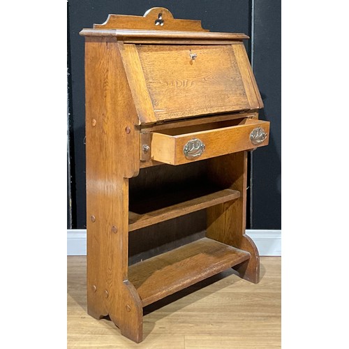 188 - An Arts & Crafts oak bureau bookcase, 114cm high, 73cm wide, 28.5cm deep, c.1920